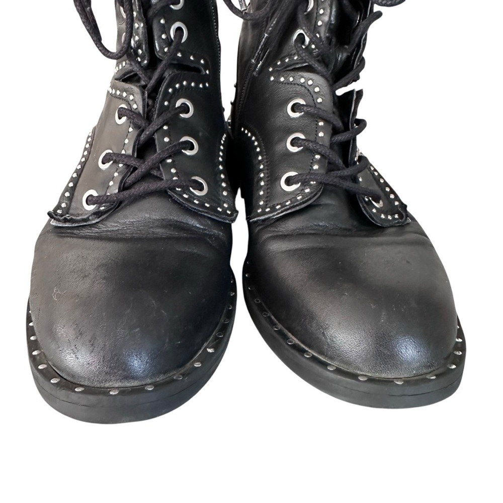 Zara Black Leather Lace Up Biker Chelsea Studded Punk Goth Ankle Boots Size 37 - Picture 7 of 15